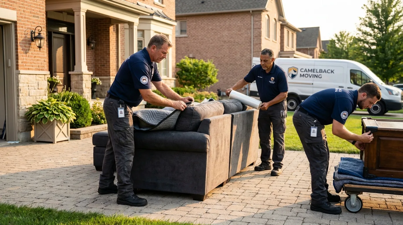 Large estate moving crew wrapping furniture in Sussex, WI